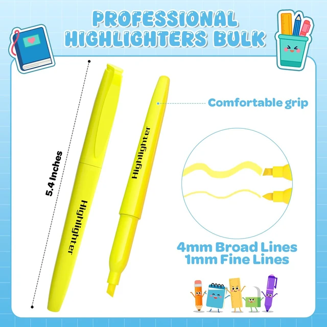 Alt view image 3 of 7 - 150 Count Highlighters Yellow Bulk - Dry-Quickly No Bleed Chisel Tip Highlighter, Markers Set for Classroom Office, Back to School Supplies for Teacher Kids Adults