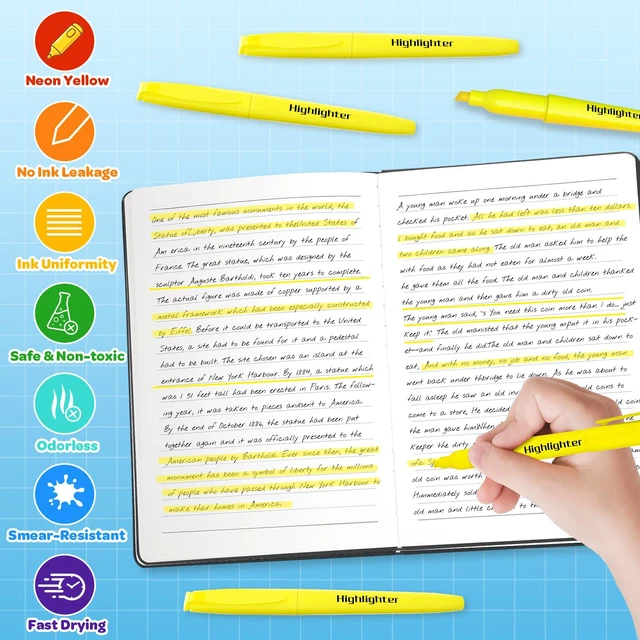 Alt view image 5 of 7 - 150 Count Highlighters Yellow Bulk - Dry-Quickly No Bleed Chisel Tip Highlighter, Markers Set for Classroom Office, Back to School Supplies for Teacher Kids Adults