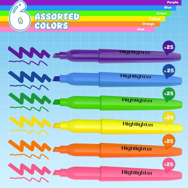 Alt view image 2 of 7 - 150 Count Highlighters Assorted Colors Bulk - 6 Colors Dry-Quickly No Bleed Chisel Tip Highlighter, Markers Set for Classroom Office, Back to School Supplies for Teacher Kids Adults