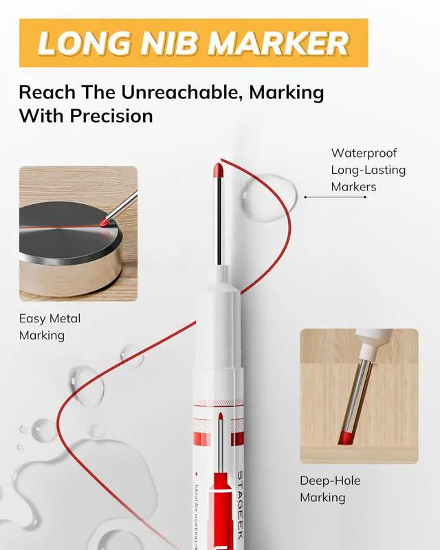 Alt view image 5 of 7 - 2.8mm Mechanical Carpenter Pencils with Sharpener, Storage Case 19 Refills, Construction Pencil Heavy Duty Woodworking Tools, Waterproof Deep Hole Long Nib Marker Pens for Architect Marking