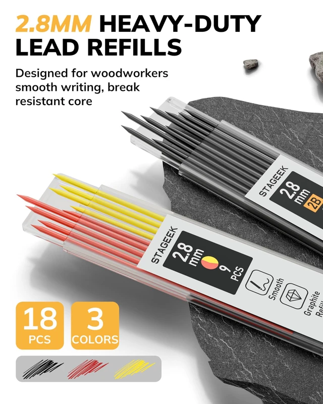Alt view image 6 of 7 - 2.8mm Mechanical Carpenter Pencils with Sharpener, Storage Case 19 Refills, Construction Pencil Heavy Duty Woodworking Tools, Waterproof Deep Hole Long Nib Marker Pens for Architect Marking