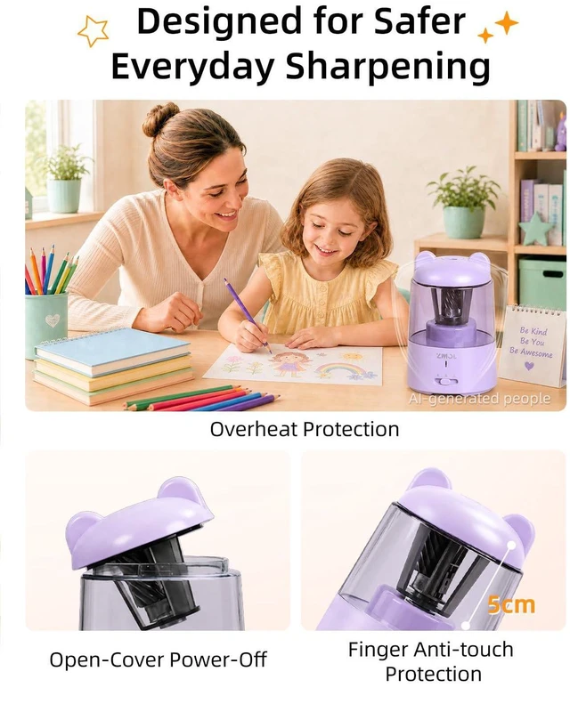 Alt view image 6 of 7 - Rechargeable Electric Pencil Sharpener for Colored Pencils Purple Automatic Stop 3 Modes To Choose Quick Charge Classroom/Home use