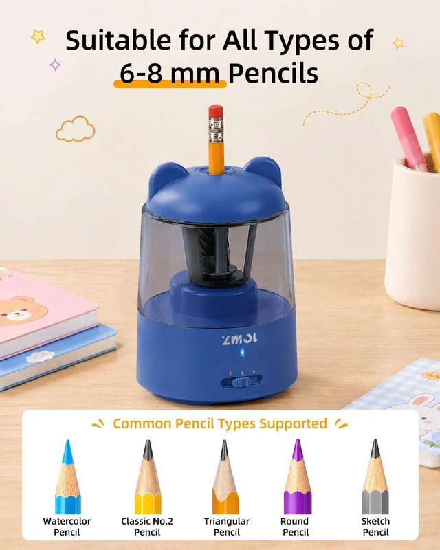 Alt view image 2 of 7 - Rechargeable Electric Pencil Sharpener for Colored Pencils Blue Automatic Stop 3 Modes To Choose Quick Charge Classroom/Home use