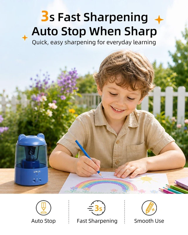Alt view image 5 of 7 - Rechargeable Electric Pencil Sharpener for Colored Pencils Blue Automatic Stop 3 Modes To Choose Quick Charge Classroom/Home use