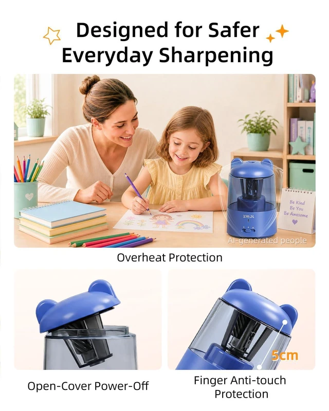 Alt view image 6 of 7 - Rechargeable Electric Pencil Sharpener for Colored Pencils Blue Automatic Stop 3 Modes To Choose Quick Charge Classroom/Home use