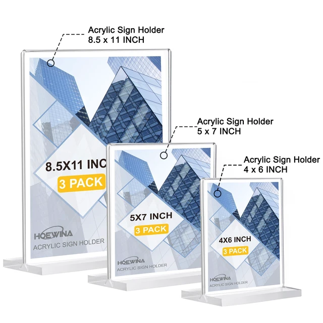 Alt view image 7 of 7 - 3Pack Acrylic Sign Holder 5 x 7 Inch, Business & Store Sign Holders Vertical Double-Sided Acrylic Stands for Vendor Booth Display Items, Restaurants, Office, Store