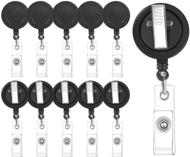 Main image of 30 Pack Retractable Badge Reels with Swivel Alligator Clip, Black 23.6" Retractable Cord, Abs Shell, Secure 360° Clip, For Badges, Keys, Nurses, Teachers, Office Use
