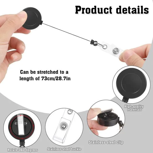 Alt view image 2 of 6 - 30 Pack Retractable Badge Reels with Swivel Alligator Clip, Black 23.6" Retractable Cord, Abs Shell, Secure 360° Clip, For Badges, Keys, Nurses, Teachers, Office Use