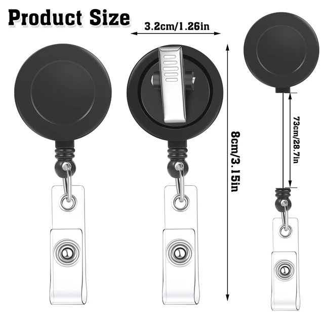 Alt view image 3 of 6 - 30 Pack Retractable Badge Reels with Swivel Alligator Clip, Black 23.6" Retractable Cord, Abs Shell, Secure 360° Clip, For Badges, Keys, Nurses, Teachers, Office Use