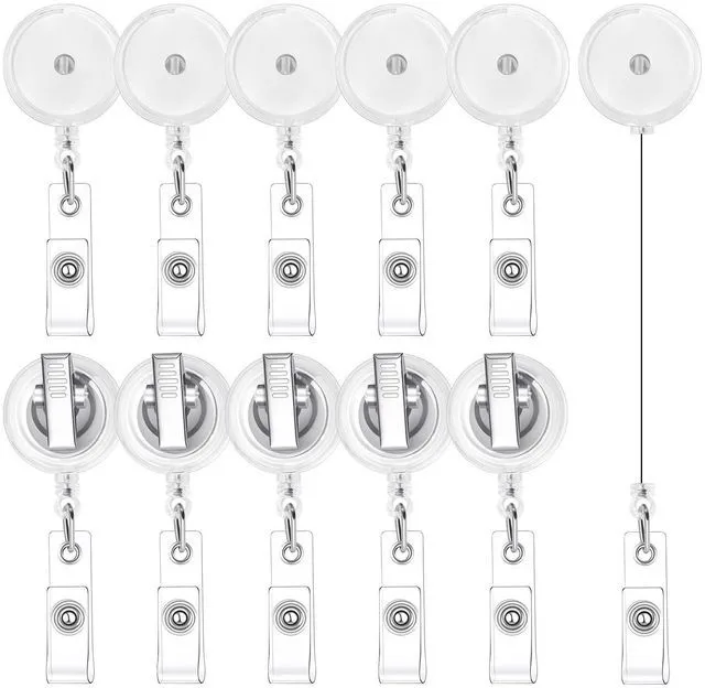 Main image of 30 Pack Retractable Badge Reels with Swivel Alligator Clip, Clear retractable badge reels, ABS shell, 360° clip, holds badges, keys and ID cards for nurses, teachers and office use