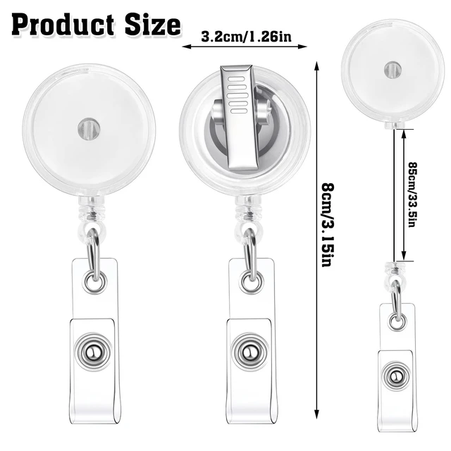 Alt view image 2 of 7 - 30 Pack Retractable Badge Reels with Swivel Alligator Clip, Clear retractable badge reels, ABS shell, 360° clip, holds badges, keys and ID cards for nurses, teachers and office use