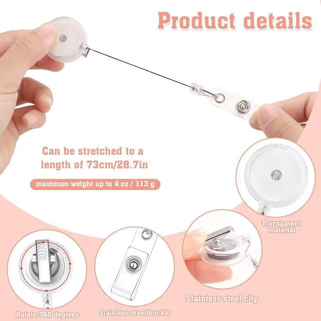 Alt view image 3 of 7 - 30 Pack Retractable Badge Reels with Swivel Alligator Clip, Clear retractable badge reels, ABS shell, 360° clip, holds badges, keys and ID cards for nurses, teachers and office use