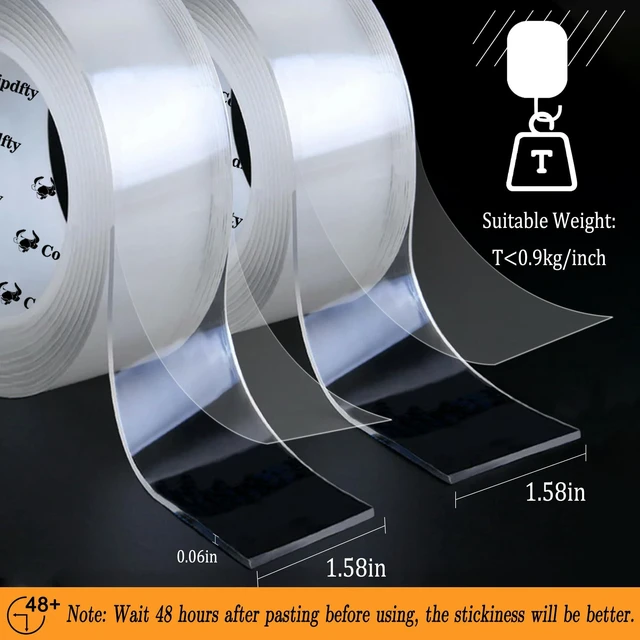 Alt view image 2 of 7 - Double Sided Tape Heavy Duty for Wall Decor No Damage to Paint,Clear Removable Mounting Tape,Nano Two Sided Adhesive Tape,Picture Hanging Strips for Posters,Stickers - Bedroom 1Roll(1.58in*6.5FT)