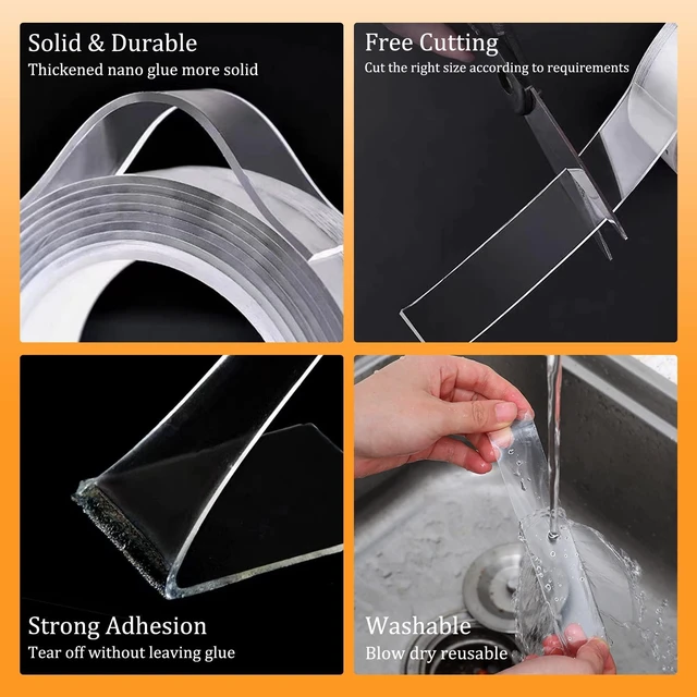 Alt view image 3 of 7 - Double Sided Tape Heavy Duty for Wall Decor No Damage to Paint,Clear Removable Mounting Tape,Nano Two Sided Adhesive Tape,Picture Hanging Strips for Posters,Stickers - Bedroom 1Roll(1.58in*6.5FT)