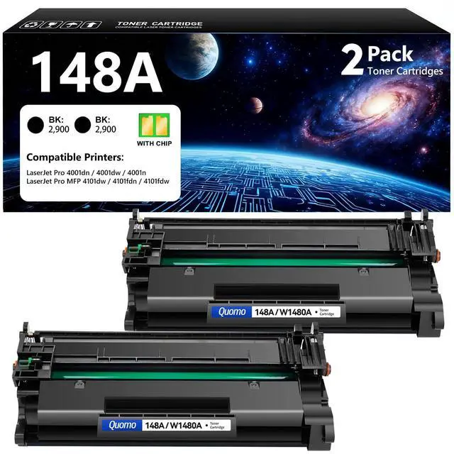 Main image of 148A Toner Cartridge Black 2-Pack Compatible for HP LaserJet Pro 4001dn 4001dw 4001n MFP 4101dw 4101fdn 4101fdw 4001 4101 Series Printer Replacement for HP 148A 148X W1480A W1480X 148 Monochrome Ink