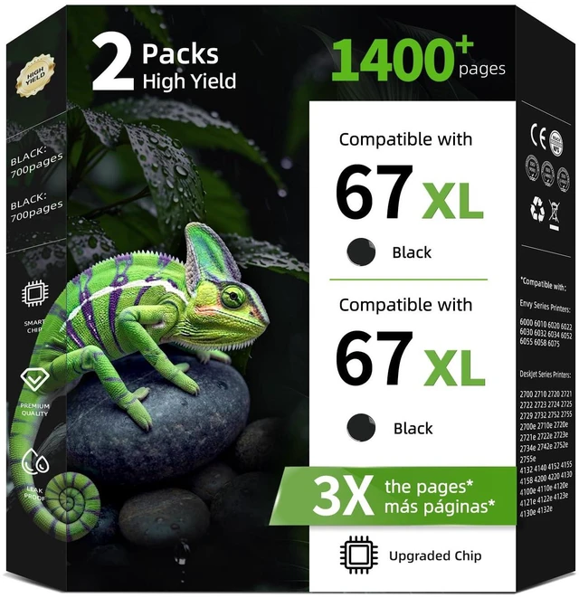 Main image of 67XL Black Ink Cartridge Compatible for HP Ink 67 XL HP67 HP67XL 2-Pack BK Replacement for DeskJet 2827e 2855e 4155e 2755e 2700e 4255e 2852e 2700 2800 4100 2752 Envy 6000 6055 6055e 6400 6455e Printer