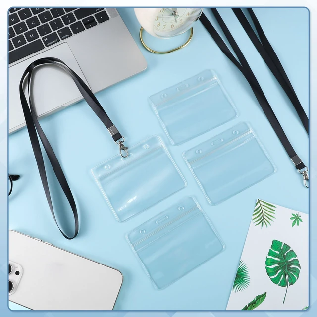 Alt view image 4 of 7 - 50 Pack Name Tag Lanyards with ID Holders, Black, Horizontal Badge Holder Polyester lanyards, clear waterproof holders, 17.7 in strap, fits cards up to 3.74 x 2.2 in, for school or office
