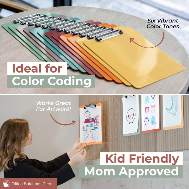 Alt view image 5 of 7 - Clipboards Set of 12 Plastic Clip Boards 8.5x11 Bulk | Colored Acrylic Clipboards for Classroom, Boho Classroom Decor, Teacher Supplies | Cute Clip Board for Kids, Coaching, Medical, School