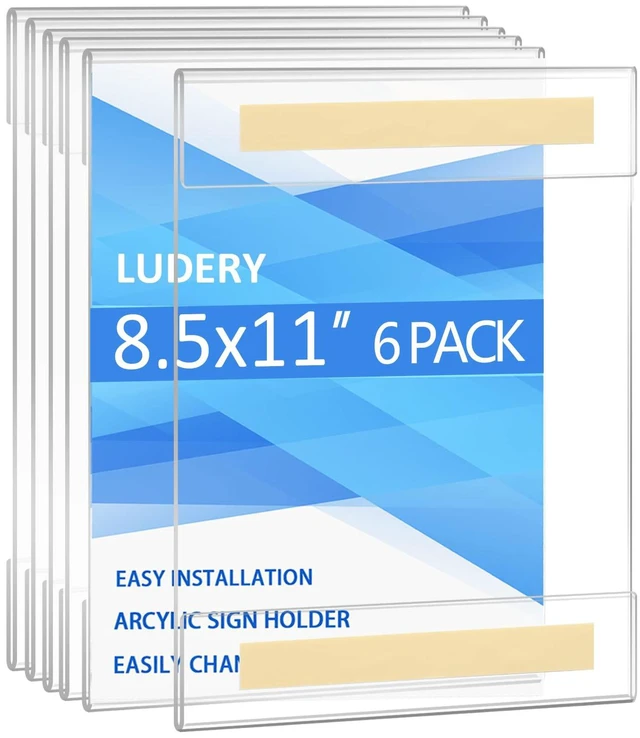 Main image of 8.5 x 11 Acrylic Wall Mount Sign Holder, Clear Acrylic Plexi Sign Holders with Double Sided Tape Adhesive for Home, Office, Store, Restaurant (6 Pack)