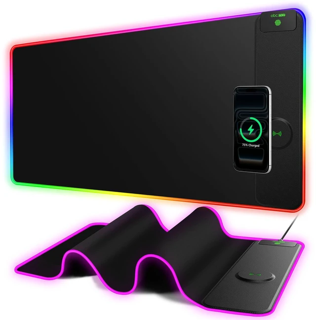 Main image of XXL RGB Gaming Mouse Pad with 15W Magnetic Wireless Charger 31.5'' x 15.8'' Extra Large LED Desk Mat, 24 Light Effects, Non-Slip Rubber Base, Waterproof Easy Gliding Surface
