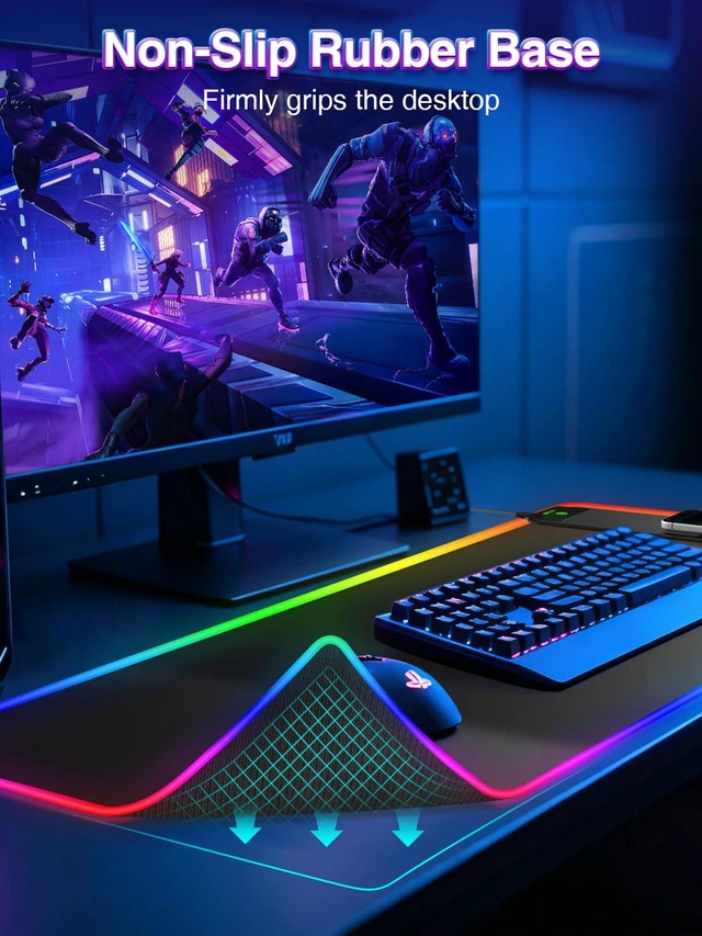 Alt view image 7 of 7 - XXL RGB Gaming Mouse Pad with 15W Magnetic Wireless Charger 31.5'' x 15.8'' Extra Large LED Desk Mat, 24 Light Effects, Non-Slip Rubber Base, Waterproof Easy Gliding Surface