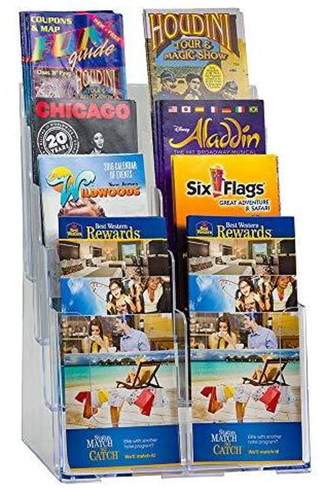 Alt view image 6 of 6 - 252377, Clear Four-Tier Eight-Pocket Trifold Brochure Holder, Document Holder Desk Organizer for Countertop or Wall Mount Menu Holder Display Stand for Flyers, Leaflets and Pamphlets