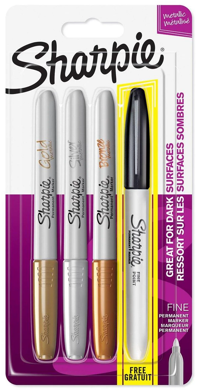Main image of Fine Tip Permanent Marker - Assorted Metallic Colours/Black (Pack of 4)