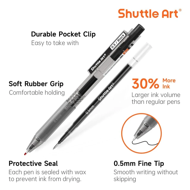 Alt view image 3 of 7 - Black Gel Pens, Ink Glide Series 90 Pack Retractable 0.5mm Fine Point Rollerball Gel Ink Pens Bulk Set Quick Drying Smooth Writing with Grip for Journaling Note Taking Office School Home