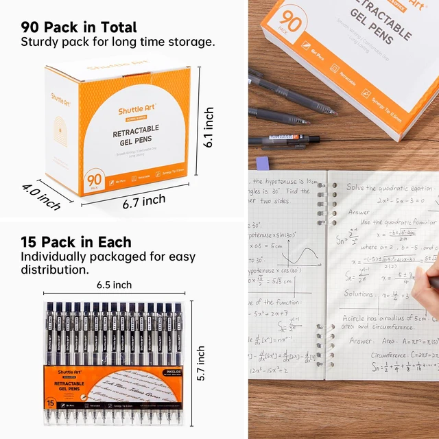 Alt view image 2 of 7 - Black Gel Pens, Ink Glide Series 90 Pack Retractable 0.5mm Fine Point Rollerball Gel Ink Pens Bulk Set Quick Drying Smooth Writing with Grip for Journaling Note Taking Office School Home