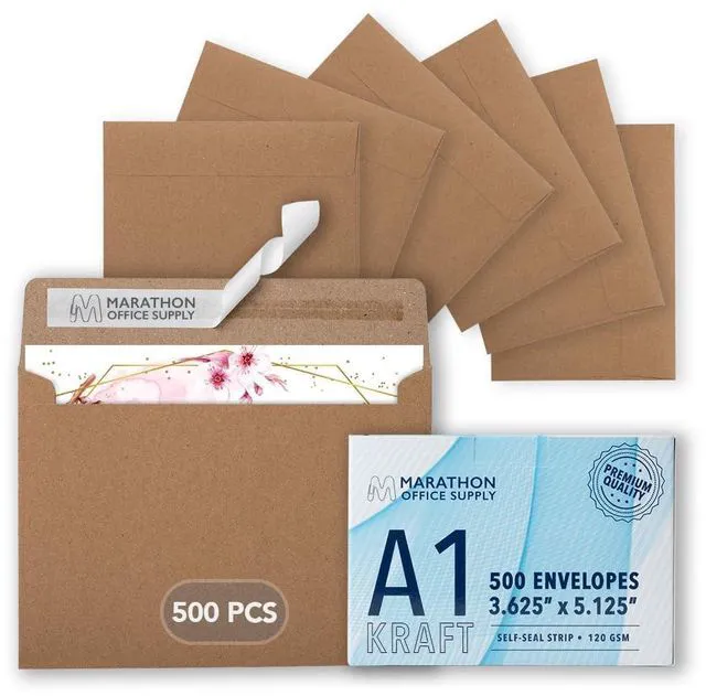 Main image of MOS Kraft RSVP Envelopes A1 4Bar (3.625 x 5.125 Inch) 500 Pack, Self-Seal Heavyweight Brown Envelopes for 3.5 x 5 Cards, Thank You Notes, Gift Cards, Rustic Wedding Response Cards