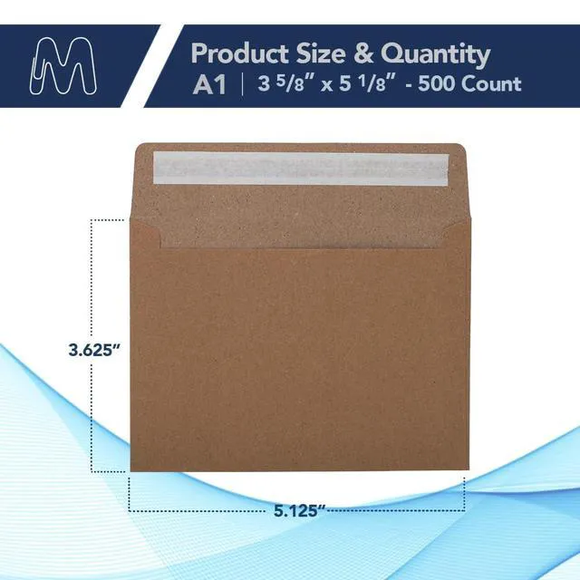 Alt view image 2 of 6 - MOS Kraft RSVP Envelopes A1 4Bar (3.625 x 5.125 Inch) 500 Pack, Self-Seal Heavyweight Brown Envelopes for 3.5 x 5 Cards, Thank You Notes, Gift Cards, Rustic Wedding Response Cards