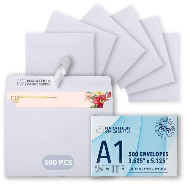 Main image of MOS White RSVP Envelopes A1 4Bar (3.625 x 5.125 Inch) 500 Pack, Self-Seal Heavyweight for 3.5 x 5 Cards, Thank You Notes, Gift Cards, Wedding Response Cards, Note Cards