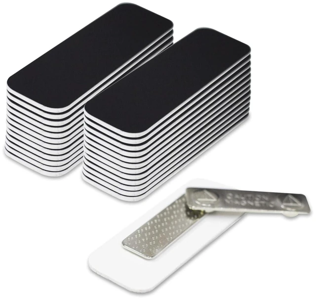 Main image of Black Name Tag Blanks 25 Pack, 1" x 3", Round Corners, DIY Engravable Plastic Badges with Magnetic Backing Badges