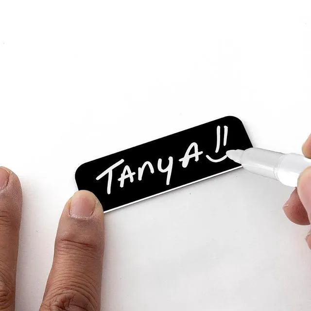 Alt view image 7 of 7 - Black Name Tag Blanks 25 Pack, 1" x 3", Round Corners, DIY Engravable Plastic Badges with Magnetic Backing Badges