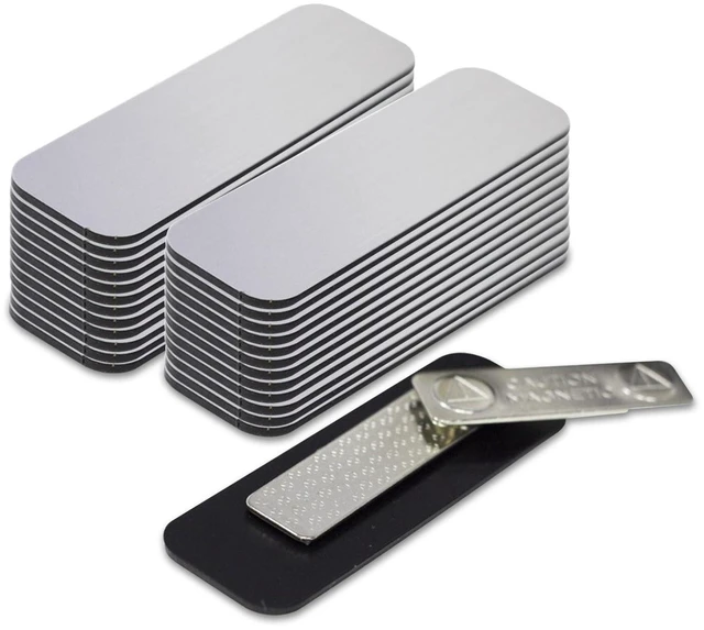 Main image of Brushed Silver Name Tag Blanks 25 Pack, 1" x 3", Round Corners, Professional Engravable Badges with Magnetic Backing Badges