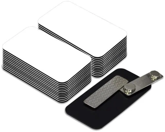 Main image of White Name Tag Blanks 25 Pack, 1.5" x 3", Round Corners, Durable Plastic Badges with Magnetic Backing for Office & Events Badges