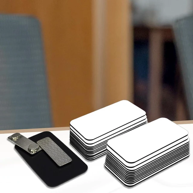 Alt view image 3 of 7 - White Name Tag Blanks 25 Pack, 1.5" x 3", Round Corners, Durable Plastic Badges with Magnetic Backing for Office & Events Badges