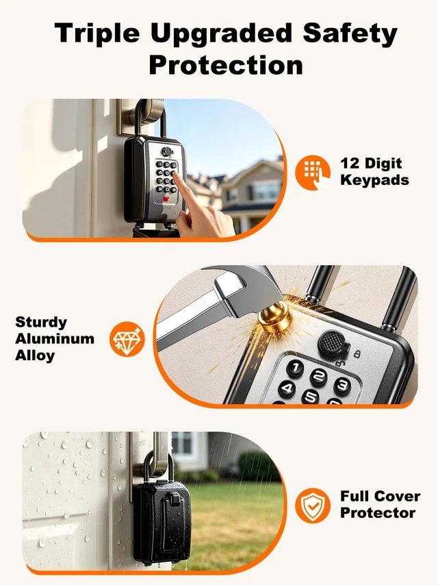 Alt view image 4 of 7 - Lock Box for Keys with Code, Portable Shackle Key Lock Box with Resettable Code, 12-Digit Combination Outdoor Lockbox, Large Capacity & Weatherproof Key Safe Storage for Home, Office, Apartment