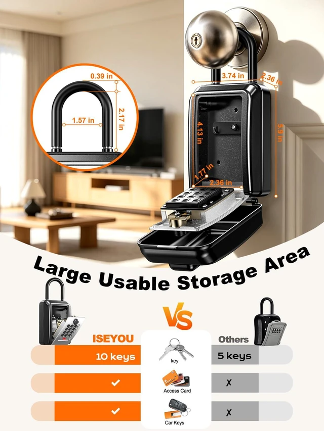 Alt view image 3 of 7 - Lock Box for Keys with Code, Portable Shackle Key Lock Box with Resettable Code, 12-Digit Combination Outdoor Lockbox, Large Capacity & Weatherproof Key Safe Storage for Home, Office, Apartment
