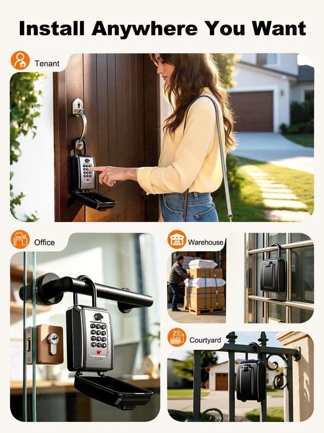 Alt view image 5 of 7 - Lock Box for Keys with Code, Portable Shackle Key Lock Box with Resettable Code, 12-Digit Combination Outdoor Lockbox, Large Capacity & Weatherproof Key Safe Storage for Home, Office, Apartment