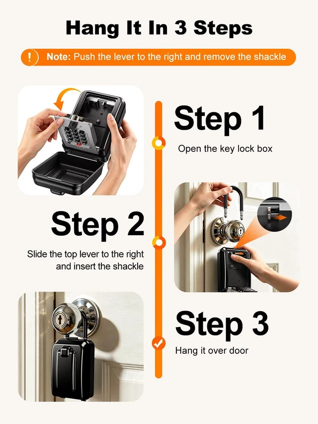Alt view image 7 of 7 - Lock Box for Keys with Code, Portable Shackle Key Lock Box with Resettable Code, 12-Digit Combination Outdoor Lockbox, Large Capacity & Weatherproof Key Safe Storage for Home, Office, Apartment