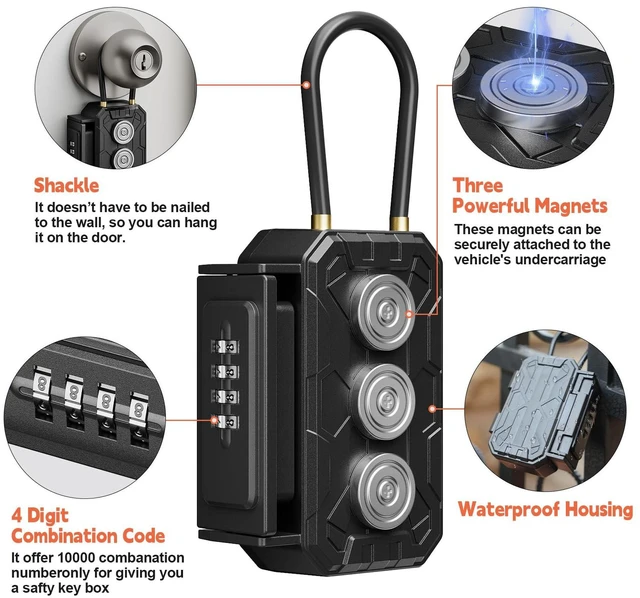 Alt view image 2 of 7 - Lock Box with Magnetic Key Holder,Magnet Key Box for Under car,Hide with Combination Lock with 3xN52 Strong Magnet for Storage Indoors, Outside (Classic, Regular2)