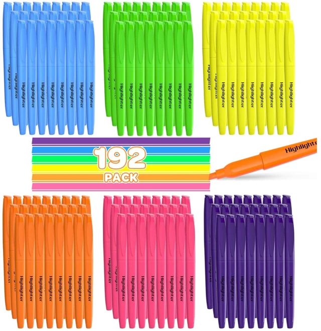 Main image of 192 Pack Highlighters Assorted Colors Bulk - Chisel Tip No Bleed Dry-Quickly Markers Set for Office Classroom Supplies, Back to School Gifts for Students Teachers