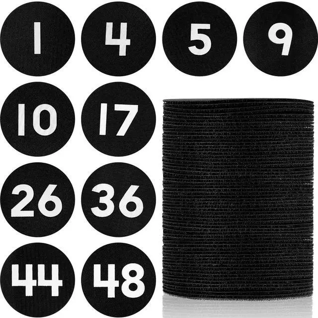 Main image of 48 Pcs Carpet Marker Spots for classroom, Black, White Numbered 1-48 Line up Spots, 4 Inch Markers for Kids, Floor Numbers Rug Organization,Teacher Decoration