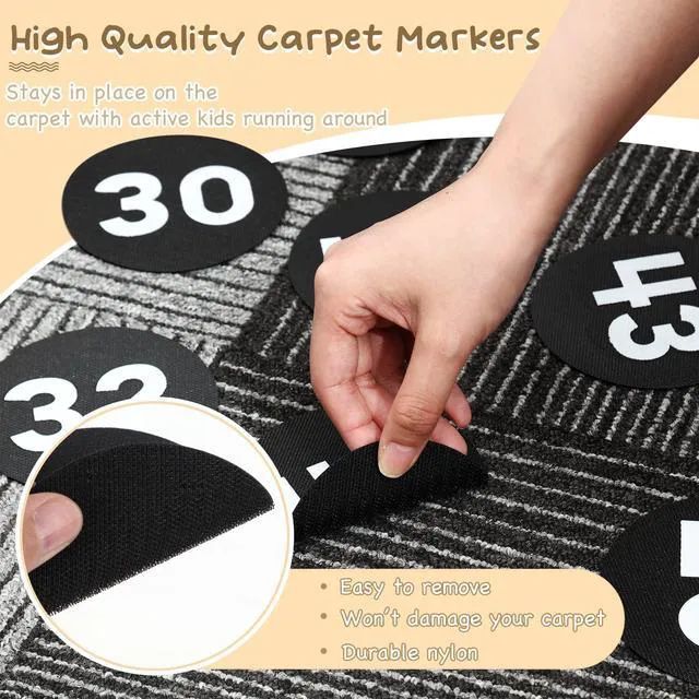 Alt view image 3 of 7 - 48 Pcs Carpet Marker Spots for classroom, Black, White Numbered 1-48 Line up Spots, 4 Inch Markers for Kids, Floor Numbers Rug Organization,Teacher Decoration