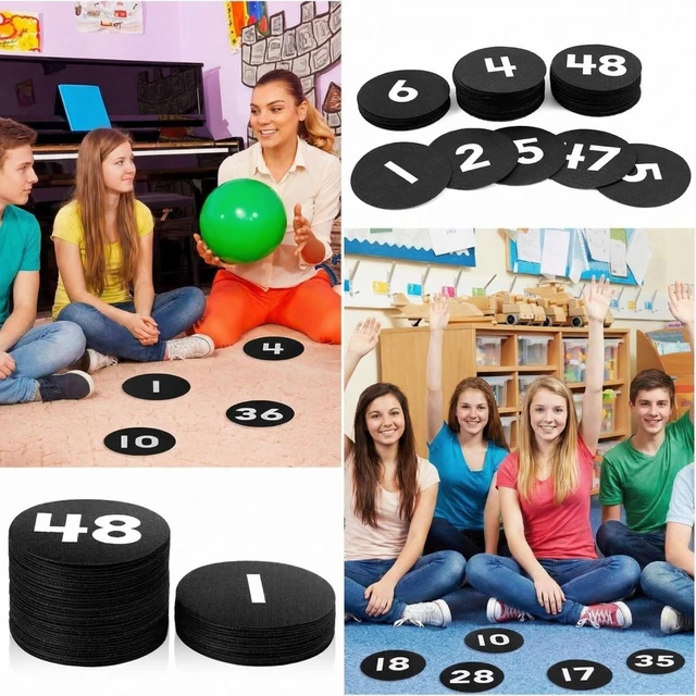 Alt view image 6 of 7 - 48 Pcs Carpet Marker Spots for classroom, Black, White Numbered 1-48 Line up Spots, 4 Inch Markers for Kids, Floor Numbers Rug Organization,Teacher Decoration