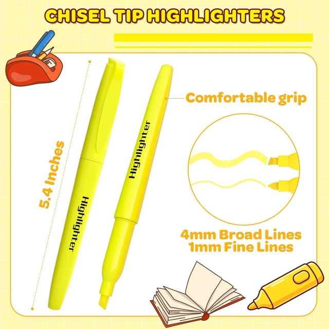 Alt view image 3 of 7 - 180 Pack Yellow Highlighters Bulk - Chisel Tip No Bleed Dry-Quickly Markers Set for Office Classroom Supplies, Back to School Gifts for Students Teachers