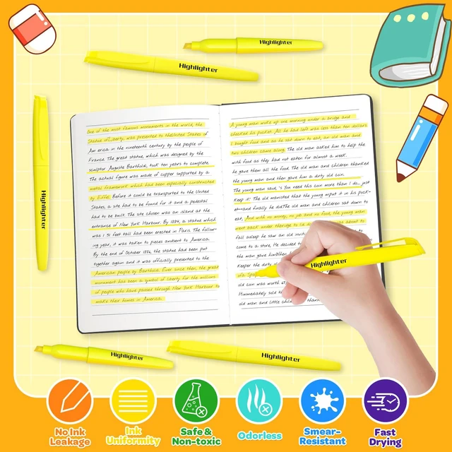 Alt view image 5 of 7 - 180 Pack Yellow Highlighters Bulk - Chisel Tip No Bleed Dry-Quickly Markers Set for Office Classroom Supplies, Back to School Gifts for Students Teachers