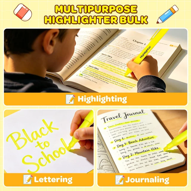 Alt view image 6 of 7 - 180 Pack Yellow Highlighters Bulk - Chisel Tip No Bleed Dry-Quickly Markers Set for Office Classroom Supplies, Back to School Gifts for Students Teachers