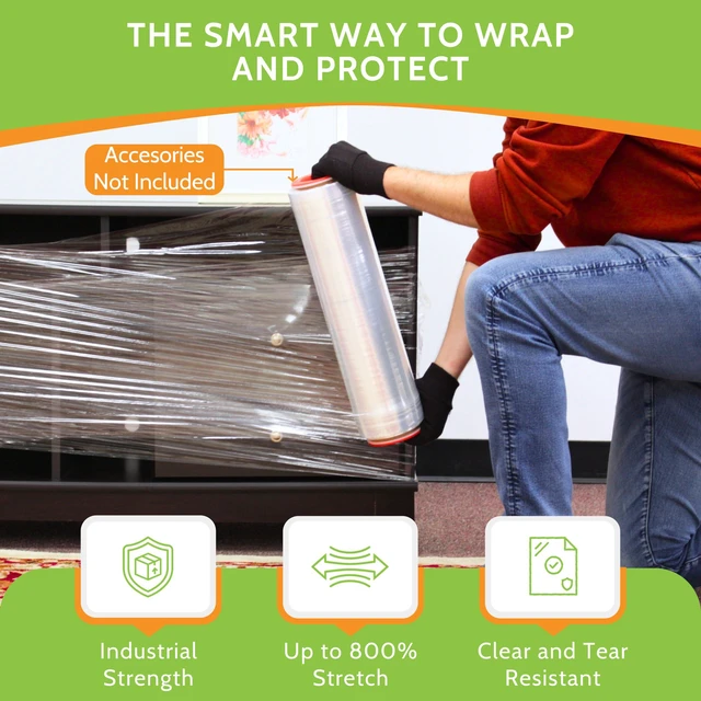 Alt view image 6 of 7 - PSBM Cast Hand Stretch Wrap Plastic Shrink Film 15" x 1000' 120 GA 4 Rolls Stretch Wrap Heavy Duty Plastic Film, Industrial Strength Shrink Packaging for Moving, Packing & Shipping